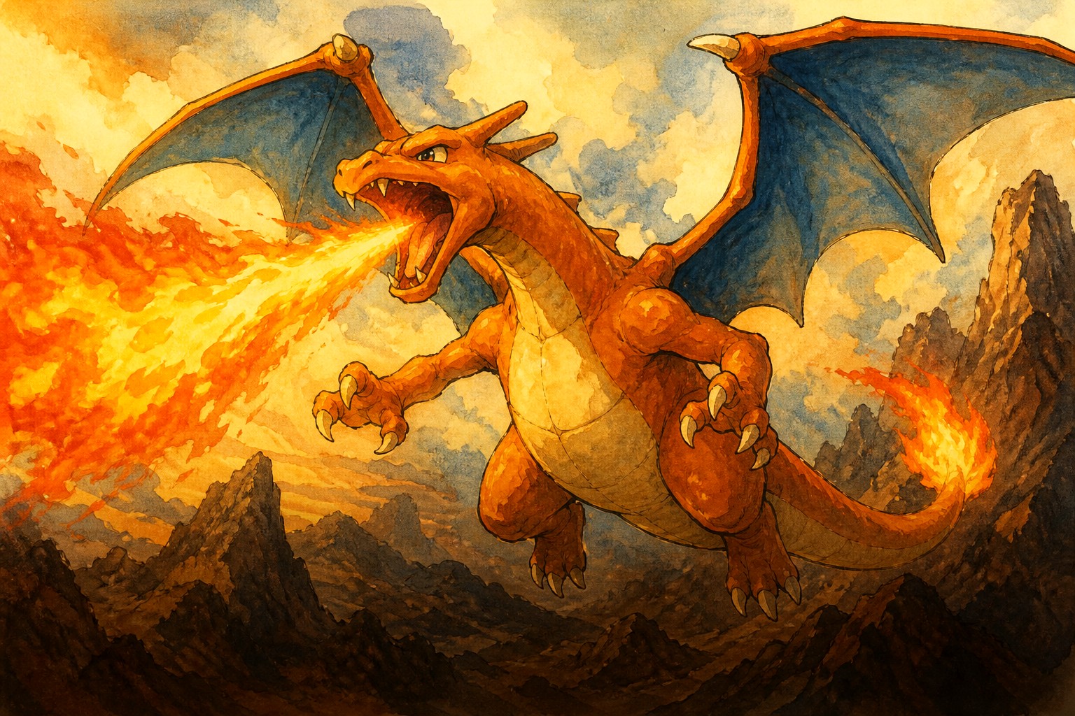 Orange fire dragon in vintage Pokémon TCG style, Pokémon Decklists banner